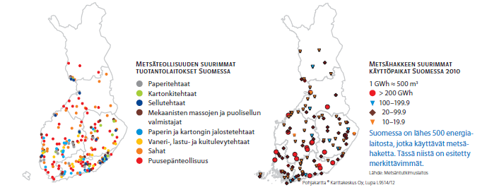 Käyttöpaikkojen sijainnin painopiste Eteläja Keski-Suomessa