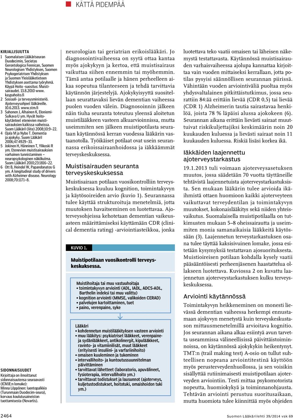 fi 3 Suhonen J, Alhainen K, Eloniemi- Sulkava U ym. Hyvät hoitokäytänteet etenevien muistisairauksien kaikissa vaiheissa. Suom Lääkäril (liite) 2008;10:9 22. 4 Ojala M ja Nybo T. Dementia ja ajokyky.