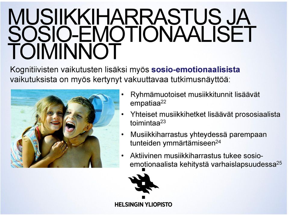 musiikkitunnit lisäävät empatiaa 22 Yhteiset musiikkihetket lisäävät prososiaalista toimintaa 23