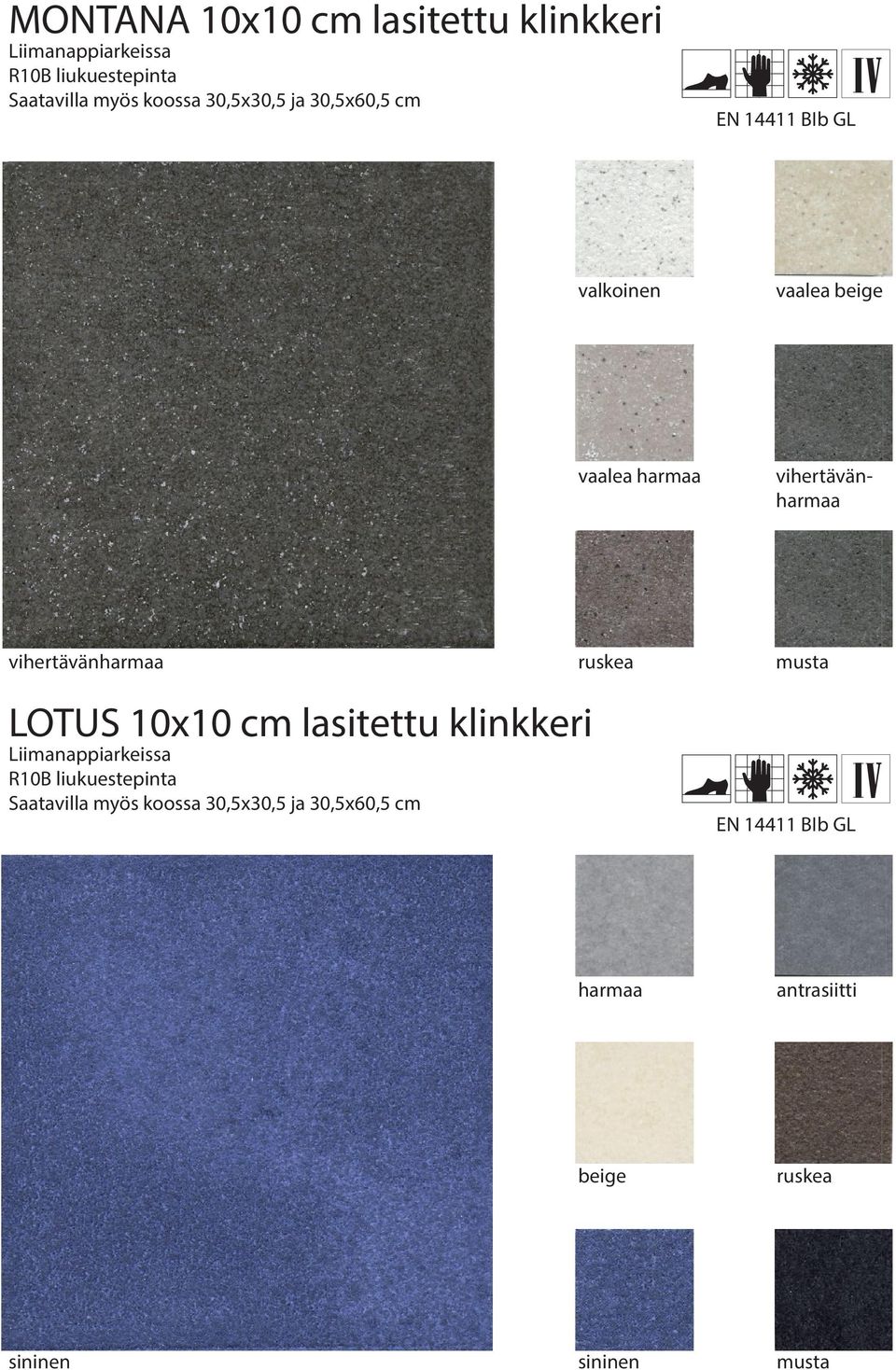 vihertävänharmaa musta LOTUS 10x10 cm lasitettu klinkkeri Liimanappiarkeissa R10B liukuestepinta