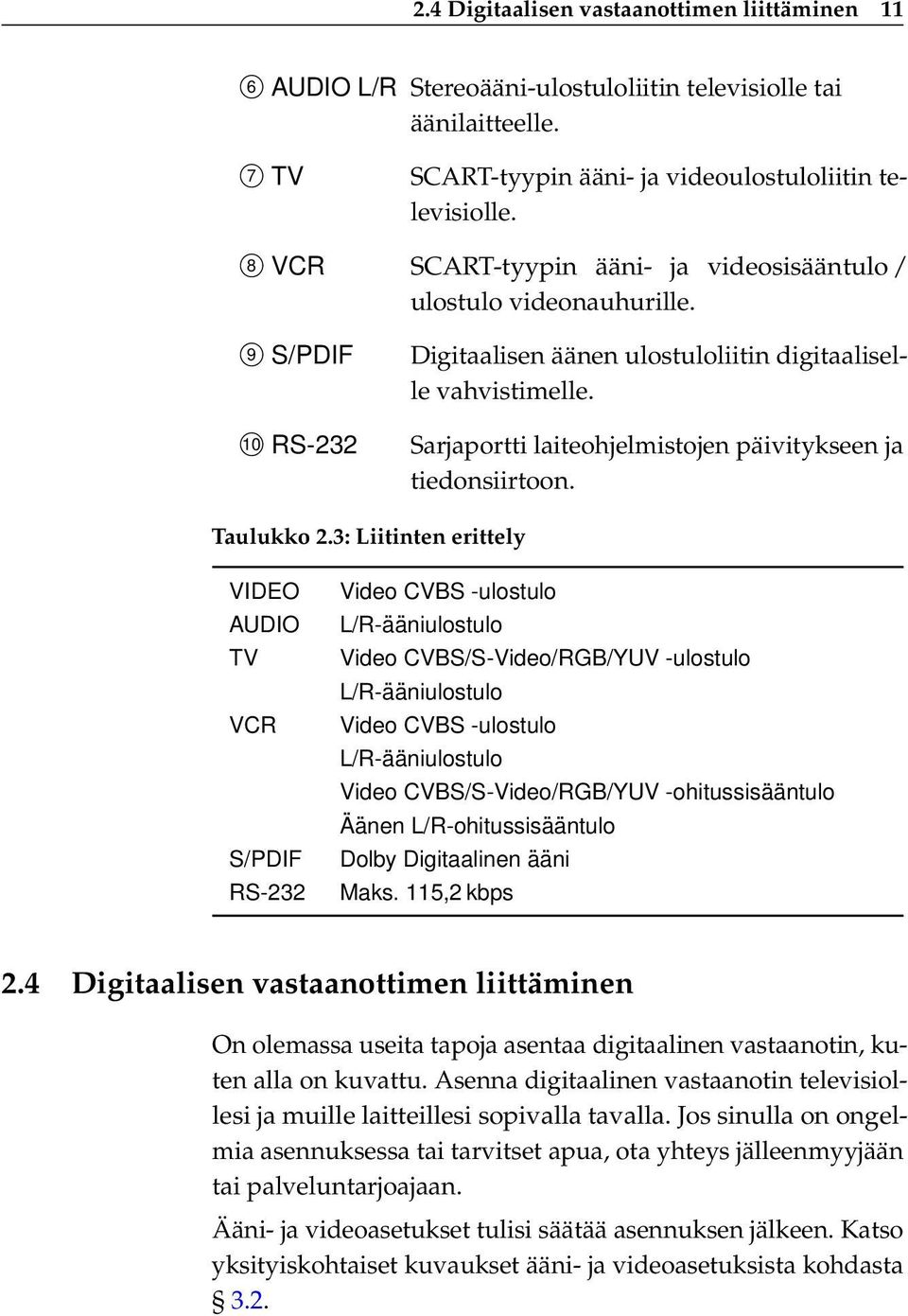 Sarjaportti laiteohjelmistojen päivitykseen ja tiedonsiirtoon. Taulukko 2.