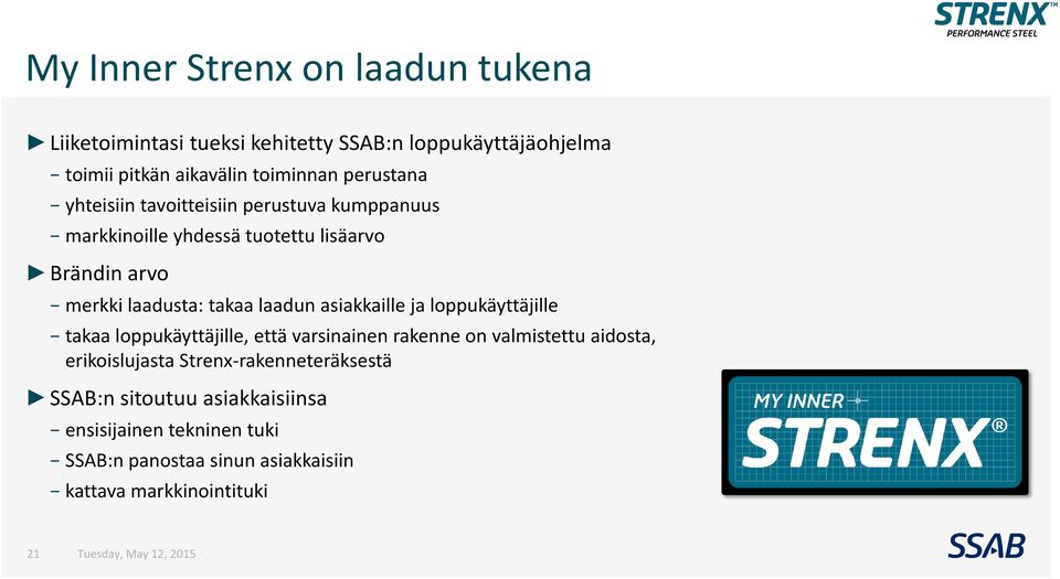 laadun asiakkaille ja loppukäyttäjille takaa loppukäyttäjille, että varsinainen rakenne on valmistettu aidosta, erikoislujasta