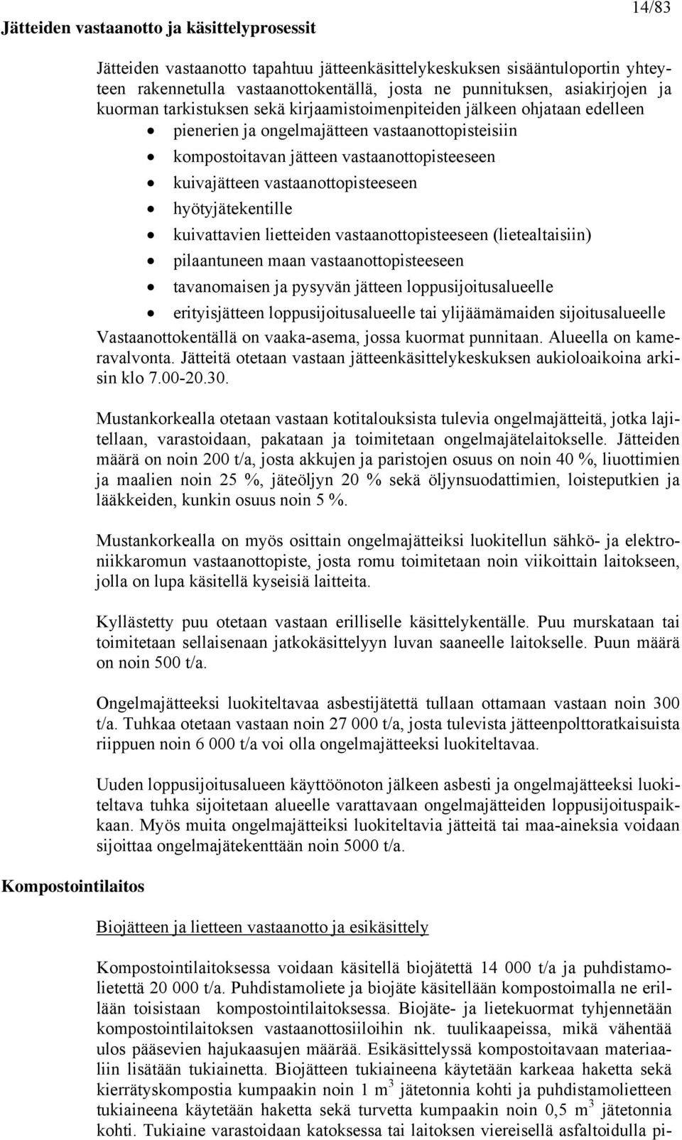 kuivajätteen vastaanottopisteeseen hyötyjätekentille kuivattavien lietteiden vastaanottopisteeseen (lietealtaisiin) pilaantuneen maan vastaanottopisteeseen tavanomaisen ja pysyvän jätteen