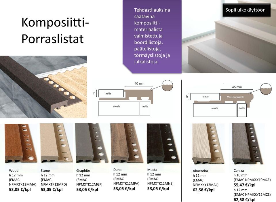 Sopii ulkokäyttöön Wood (EMAC NPMXTK12MMA) 53,05 /kpl Stone (EMAC NPMXTK12MPD) 53,05 /kpl Graphite (EMAC