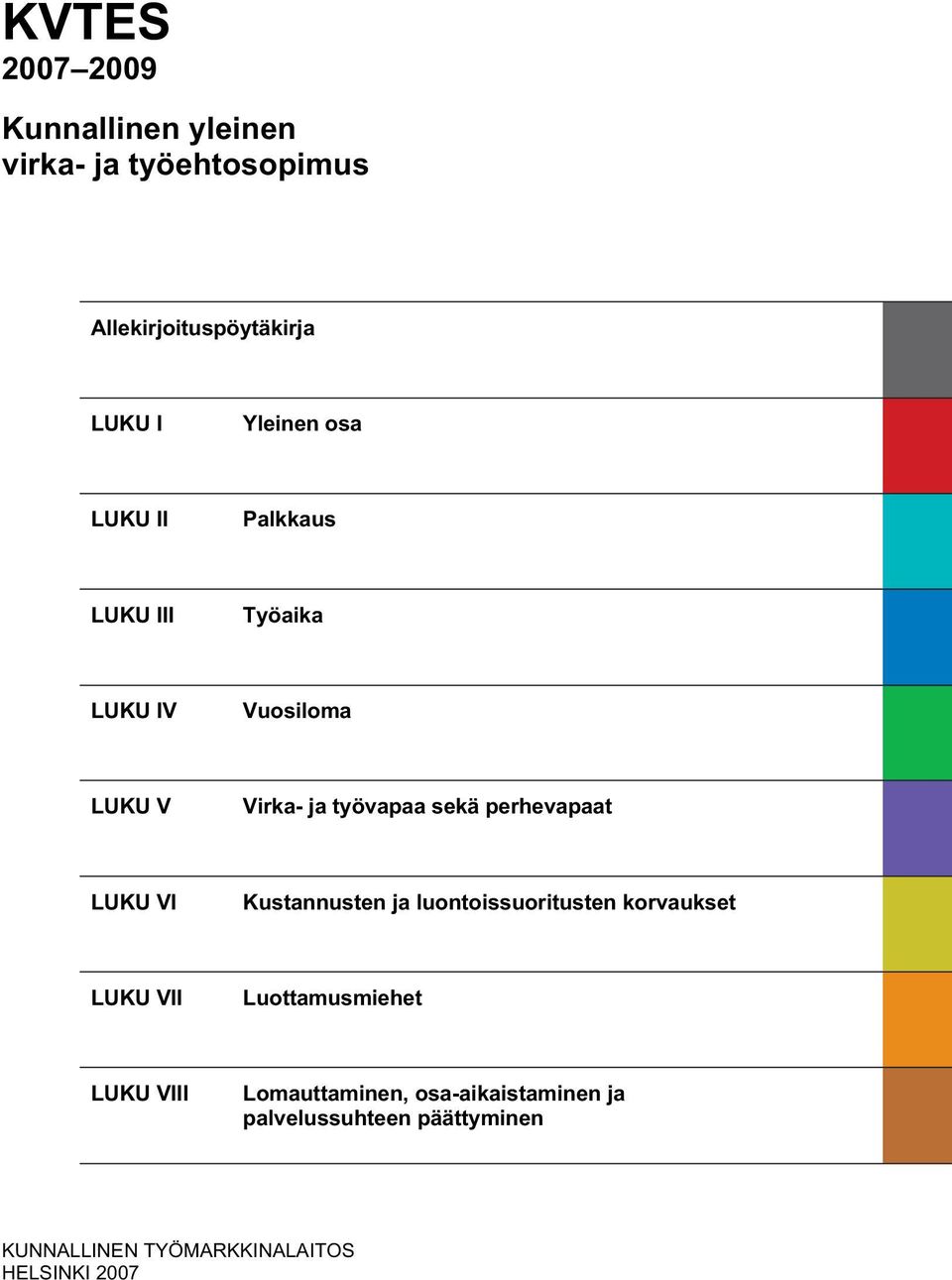 perhevapaat LUKU VI Kustannusten ja luontoissuoritusten korvaukset LUKU VII Luottamusmiehet LUKU