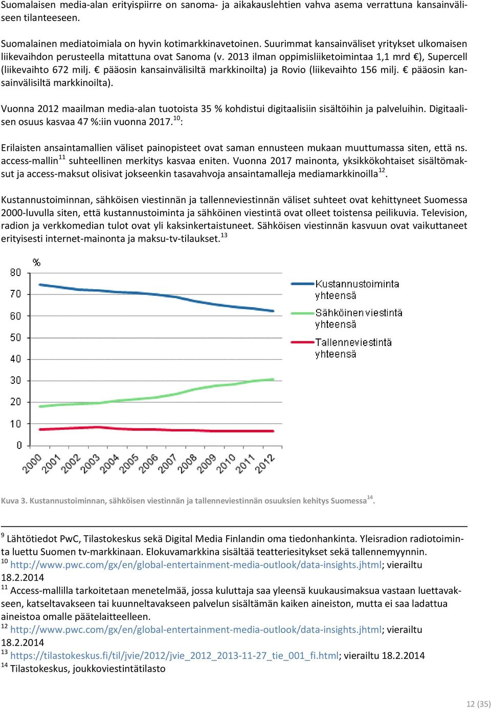 pääosin kansainvälisiltä markkinoilta) ja Rovio (liikevaihto 156 milj. pääosin kansainvälisiltä markkinoilta).