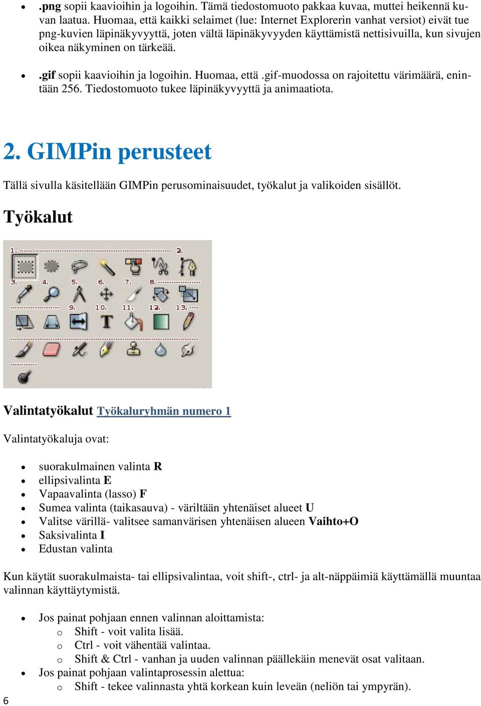 tärkeää..gif sopii kaavioihin ja logoihin. Huomaa, että.gif-muodossa on rajoitettu värimäärä, enintään 25