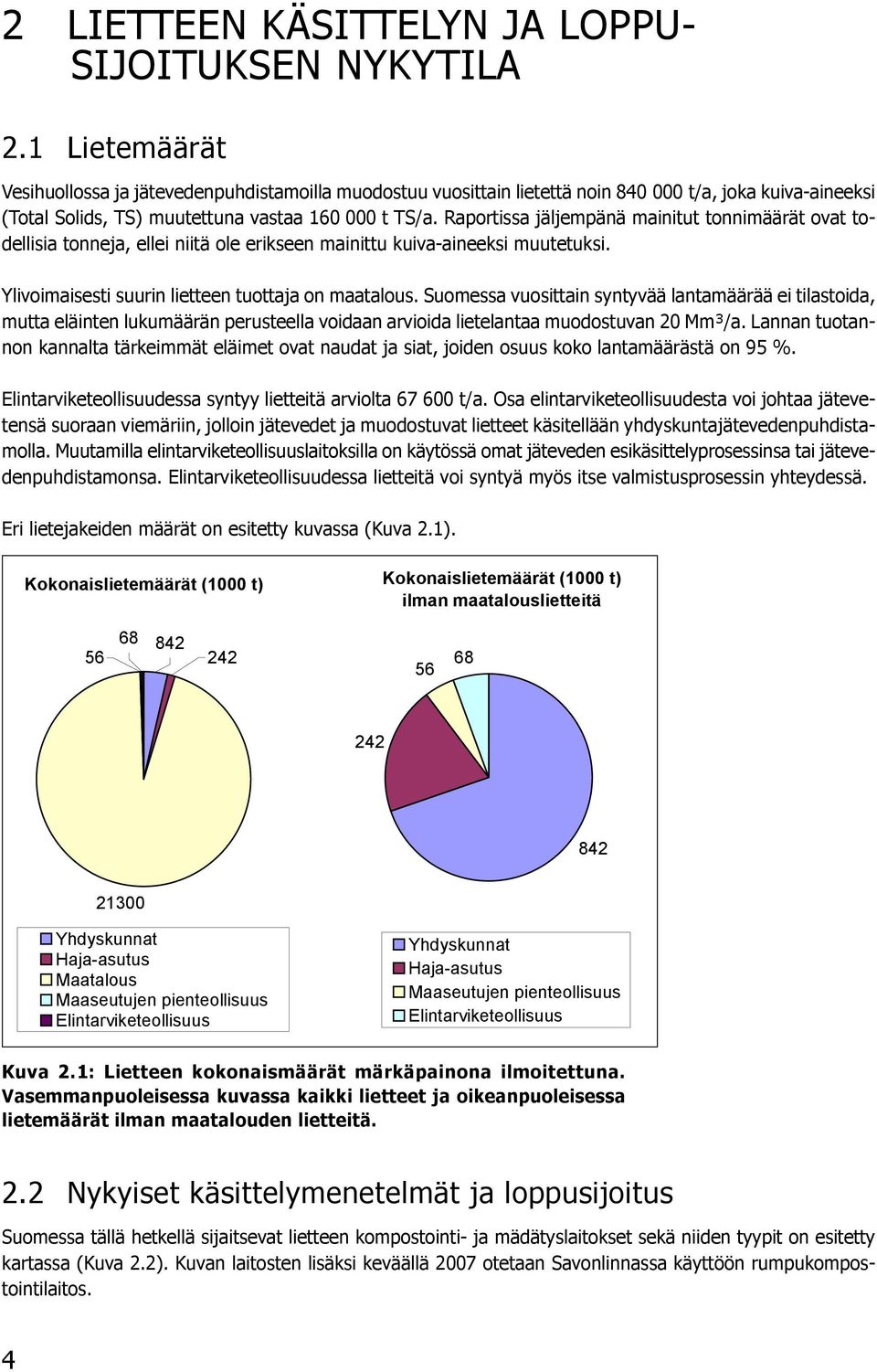 Raportissa jäljempänä mainitut tonnimäärät ovat todellisia tonneja, ellei niitä ole erikseen mainittu kuiva-aineeksi muutetuksi. Ylivoimaisesti suurin lietteen tuottaja on maatalous.