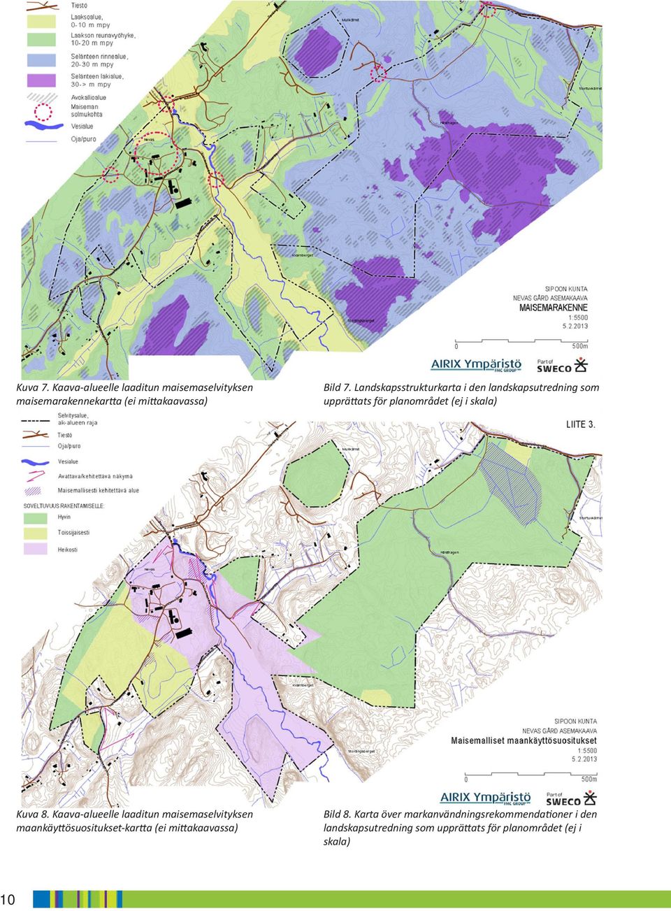 Kaava-alueelle laaditun maisemaselvityksen maankäyttösuositukset-kartta (ei mittakaavassa) Bild 8.