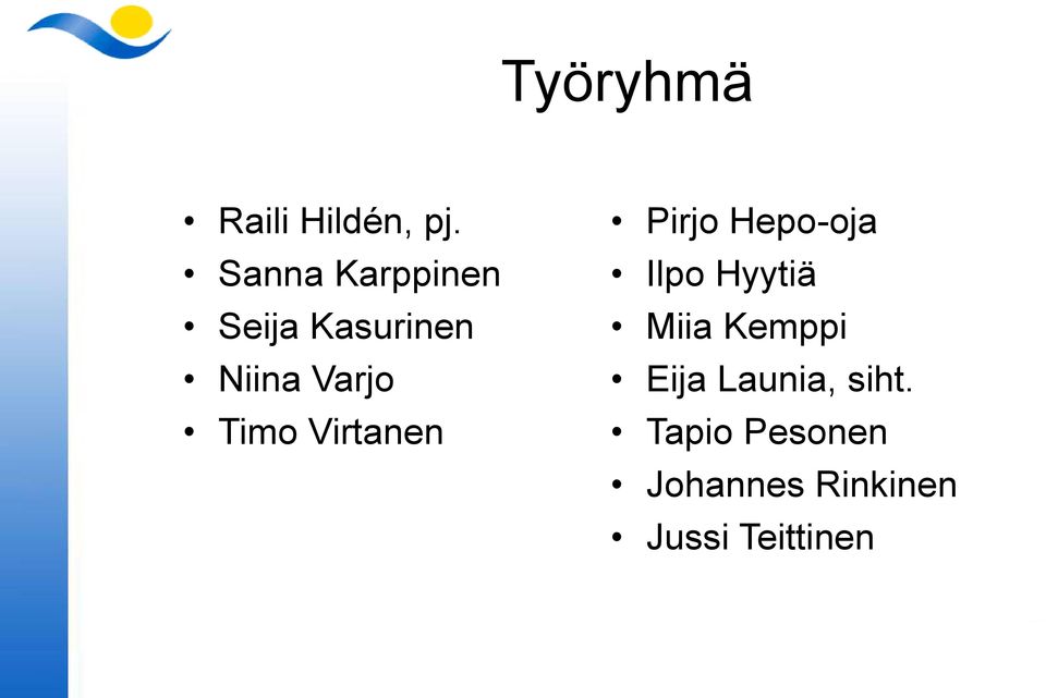 Timo Virtanen Pirjo Hepo-oja Ilpo Hyytiä Miia