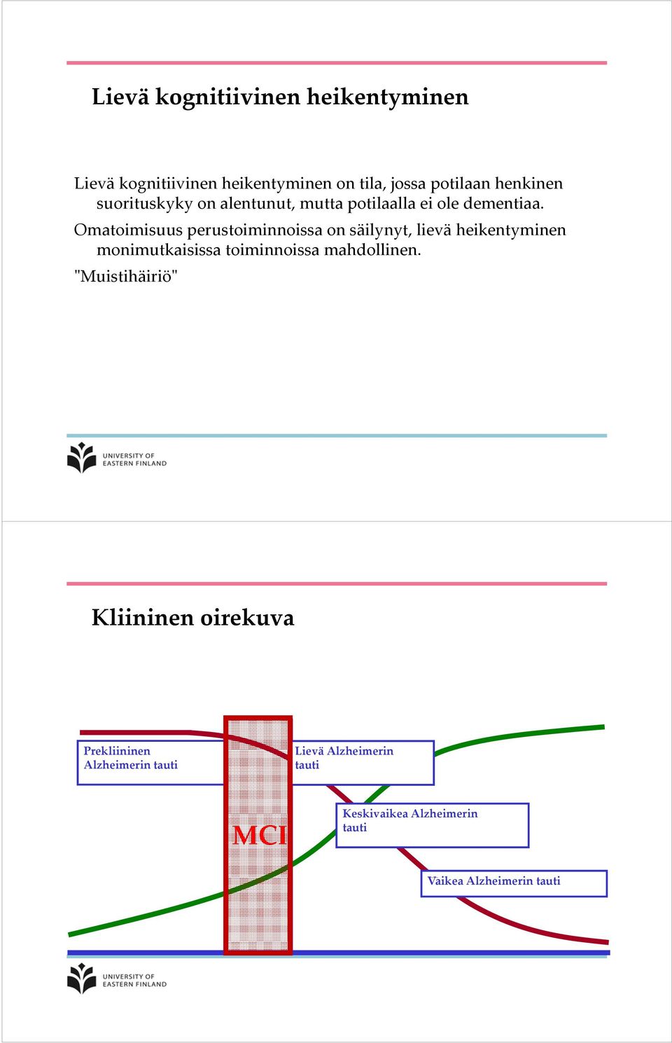 Omatoimisuus perustoiminnoissa on säilynyt, lievä heikentyminen monimutkaisissa toiminnoissa mahdollinen.