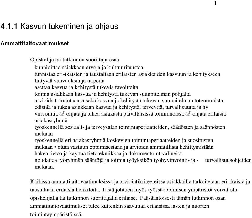 toimintaansa sekä kasvua ja kehitystä tukevan suunnitelman toteutumista edistää ja tukea asiakkaan kasvua ja kehitystä, terveyttä, turvallisuutta ja hy vinvointia ohjata ja tukea asiakasta