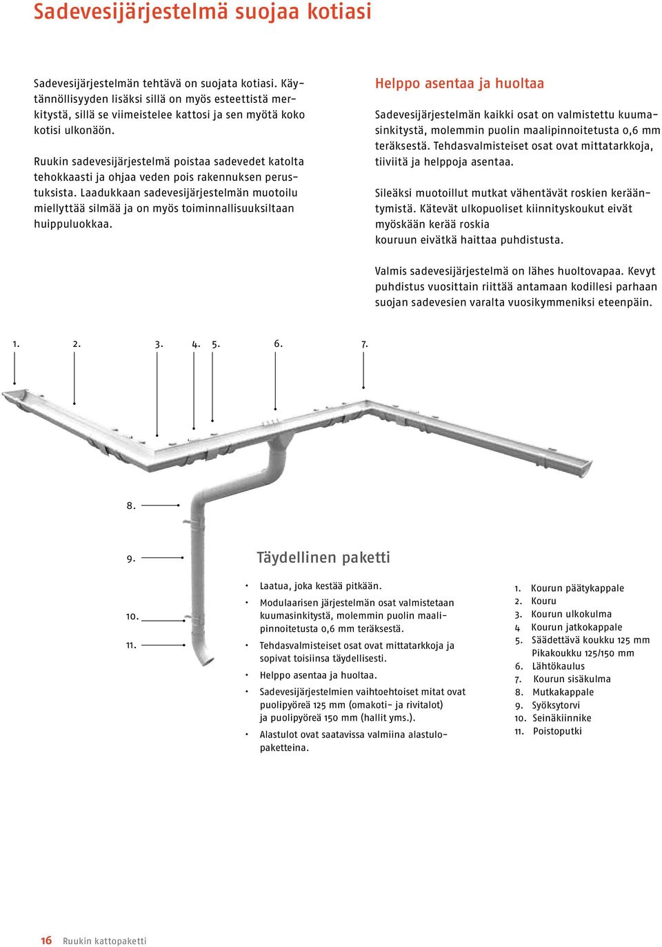 Ruukin sadevesijärjestelmä poistaa sadevedet katolta tehokkaasti ja ohjaa veden pois rakennuksen perustuksista.