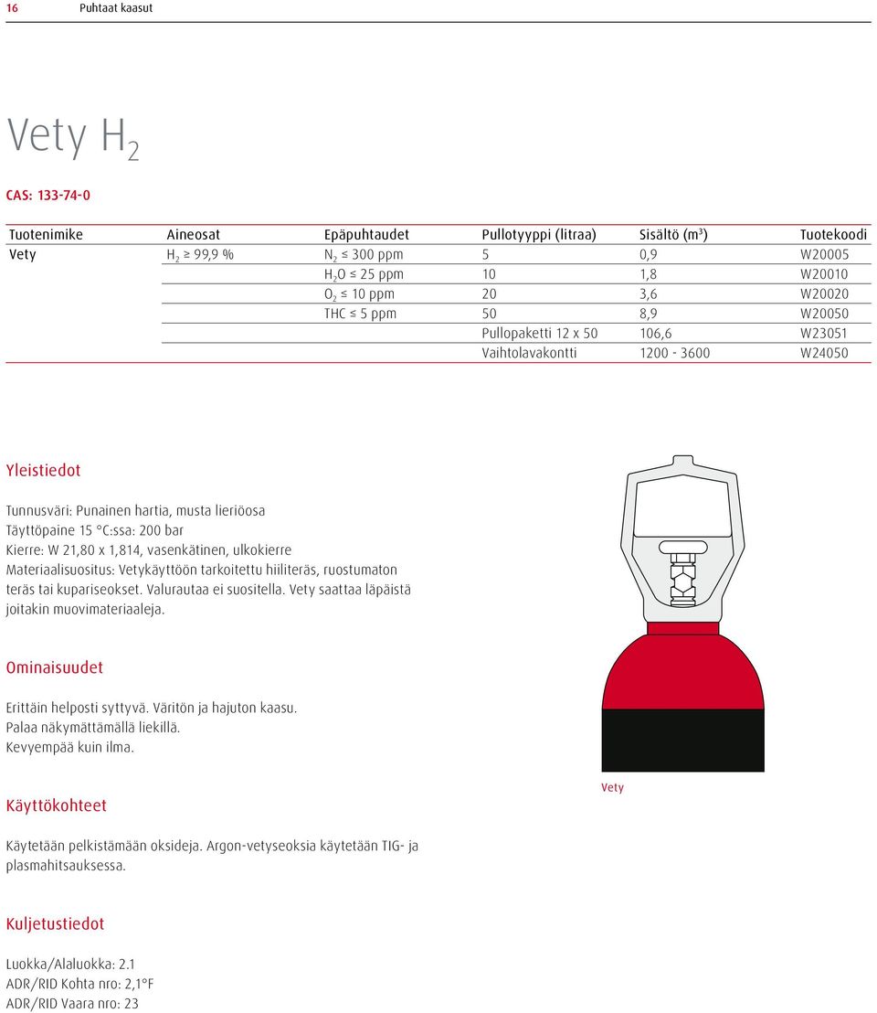 21,80 x 1,814, vasenkätinen, ulkokierre Materiaalisuositus: Vetykäyttöön tarkoitettu hiiliteräs, ruostumaton teräs tai kupariseokset. Valurautaa ei suositella.