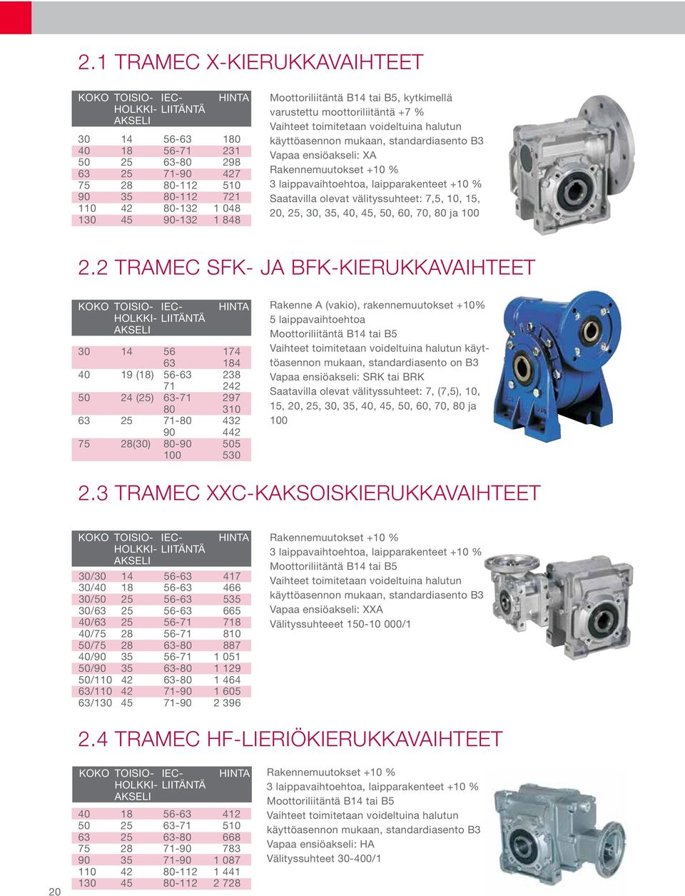 Rakennemuutokset +10 % 3 laippavaihtoehtoa, laipparakenteet +10 % Saatavilla olevat välityssuhteet: 7,5, 10, 15, 20, 25, 30, 35, 40, 45, 50, 60, 70, 80 ja 100 2.