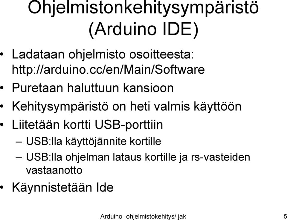 valmis käyttöön Liitetään kortti USB-porttiin USB:lla käyttöjännite kortille