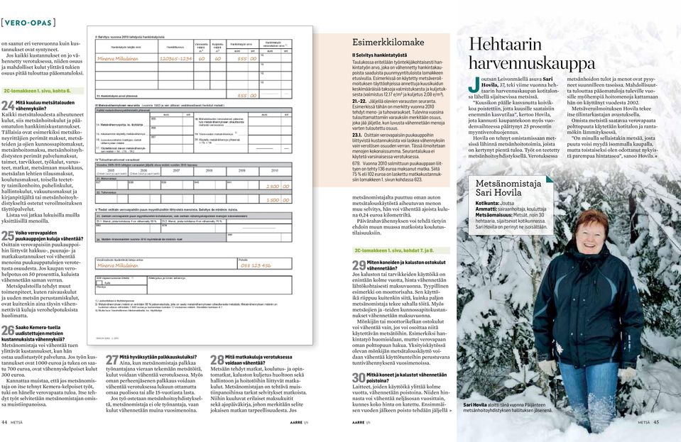 Mitä kuuluu metsätalouden 24 vähennyksiin? Kaikki metsätaloudesta aiheutuneet kulut, siis metsänhoitokulut ja pääomatulon hankkimiskustannukset.