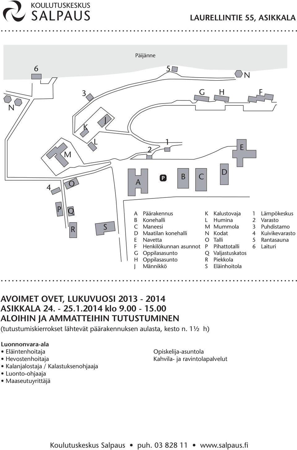 2 Varasto 3 uhdistamo 4 Kuivikevarasto 5 Rantasauna 6 Laituri ASIKKALA 24. - 25.1.2014 klo 9.00-15.00 (tutustumiskierrokset lähtevät päärakennuksen aulasta, kesto n.