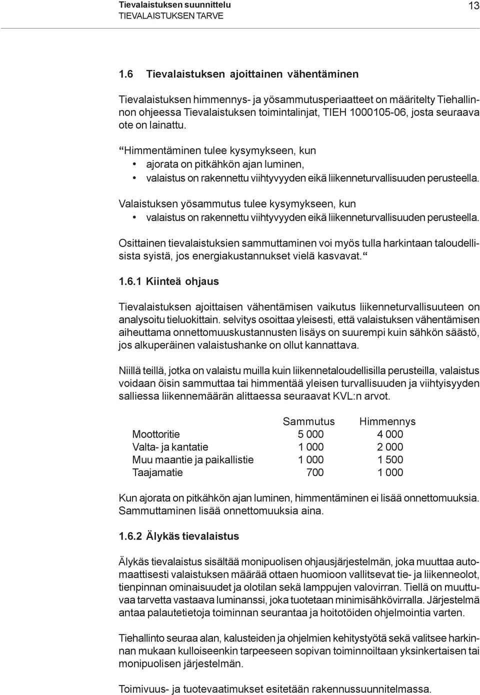 on lainattu. Himmentäminen tulee kysymykseen, kun ajorata on pitkähkön ajan luminen, valaistus on rakennettu viihtyvyyden eikä liikenneturvallisuuden perusteella.