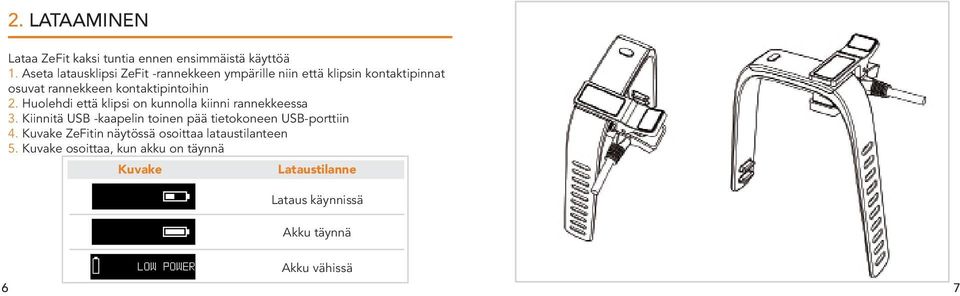 Huolehd että klps on kunnolla knn rannekkeessa 3. Knntä USB -kaapeln tonen pää tetokoneen USB-porttn 4.