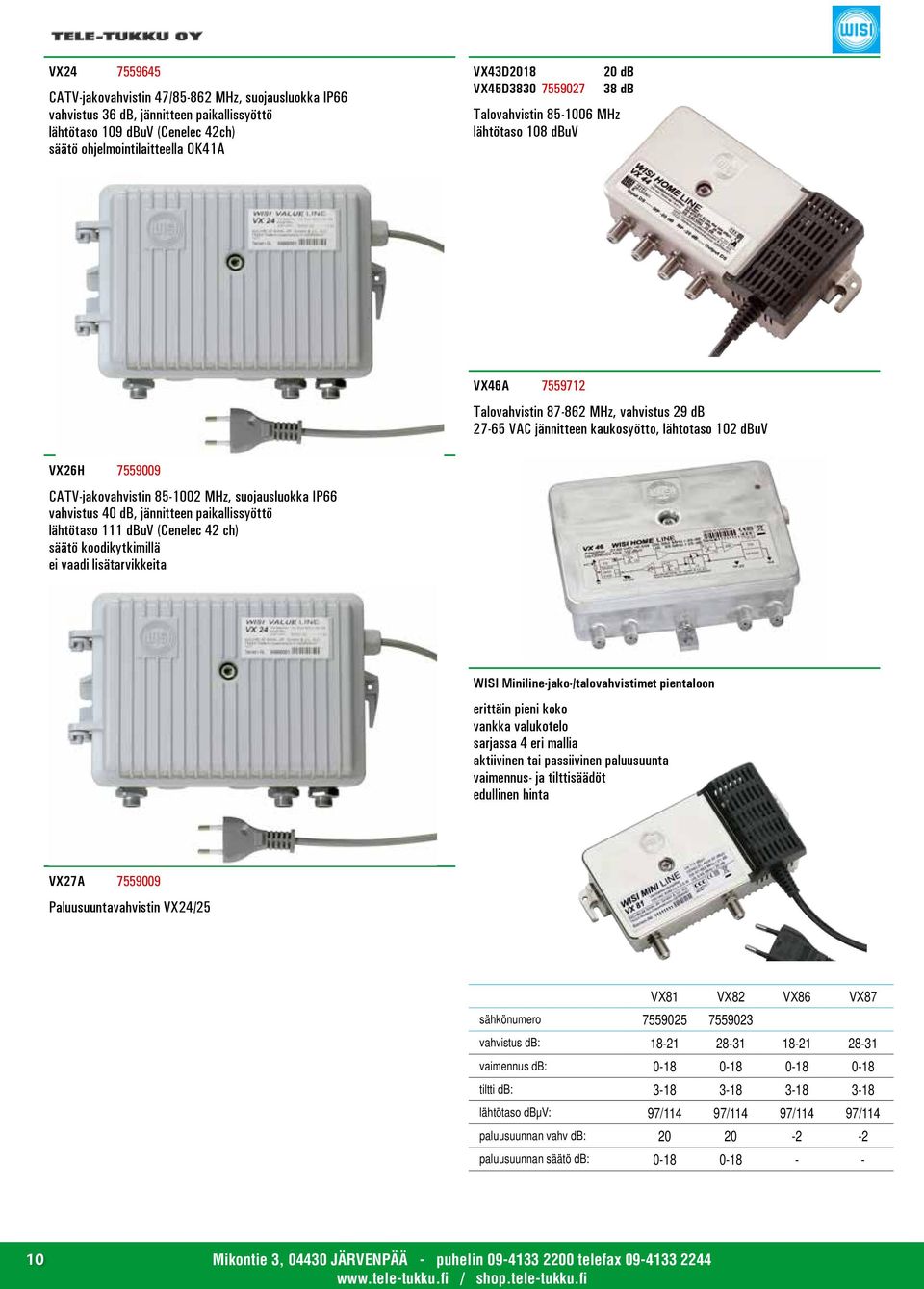 suojausluokka IP66 40 db, jännitteen paikallissyöttö lähtötaso 111 dbuv (Cenelec 42 ch) säätö koodikytkimillä ei vaadi lisätarvikkeita WISI Miniline-jako-/talovahvistimet pientaloon erittäin pieni