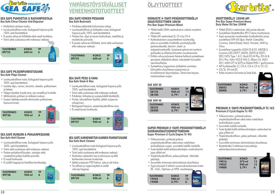 89722 650 ml 6 SEA SAFE PILSSINPUHDISTUSAINE Sea Safe Pilge Cleaner Luontoystävällinen tuote, biologisesti hajoava pullo 100% :sesti kierrätettävä.