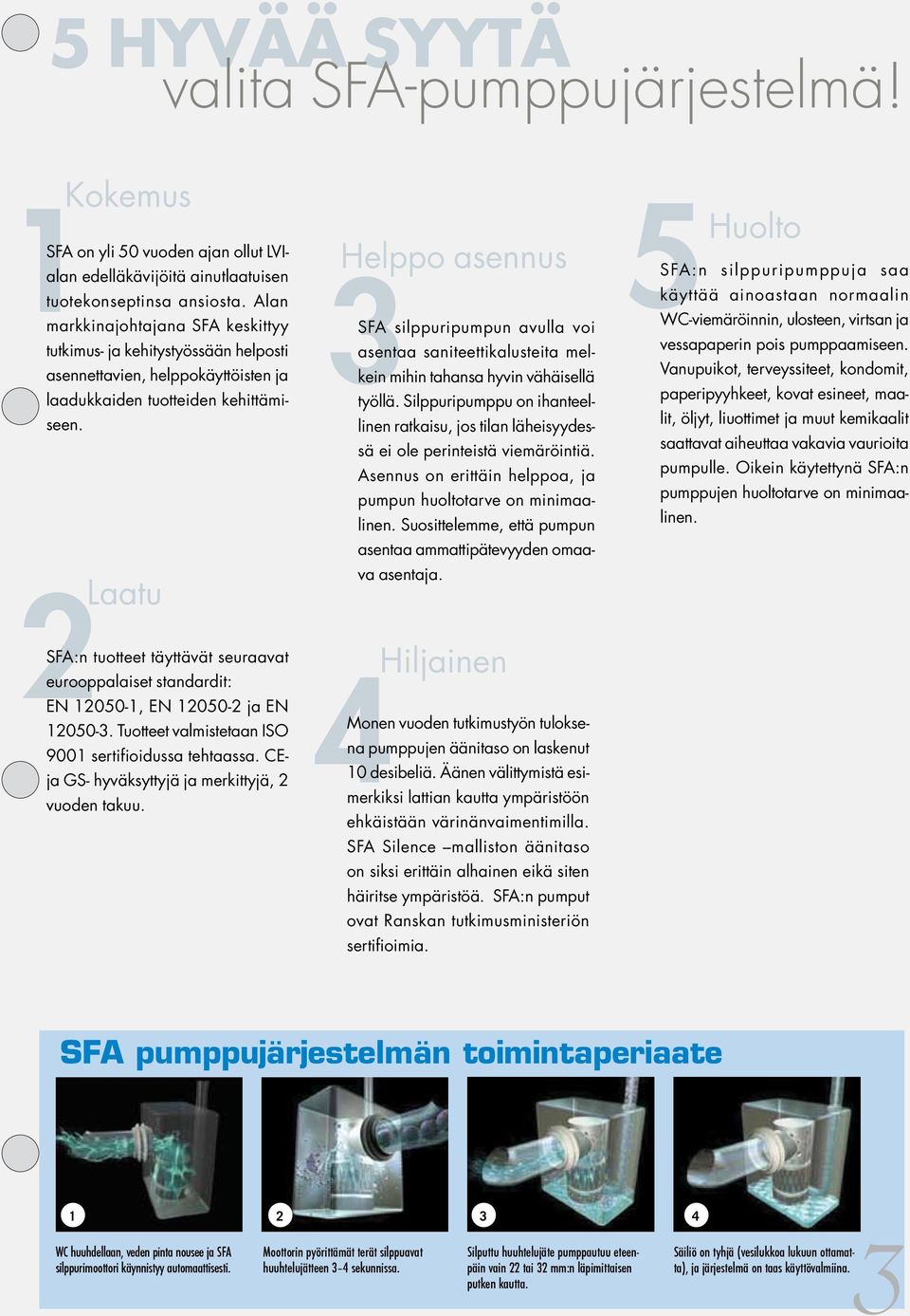 Laatu SFA:n tuotteet täyttävät seuraavat eurooppalaiset standardit: EN -, EN - ja EN -. Tuotteet valmistetaan ISO 9 sertifioidussa tehtaassa. CEja GS- hyväksyttyjä ja merkittyjä, vuoden takuu.