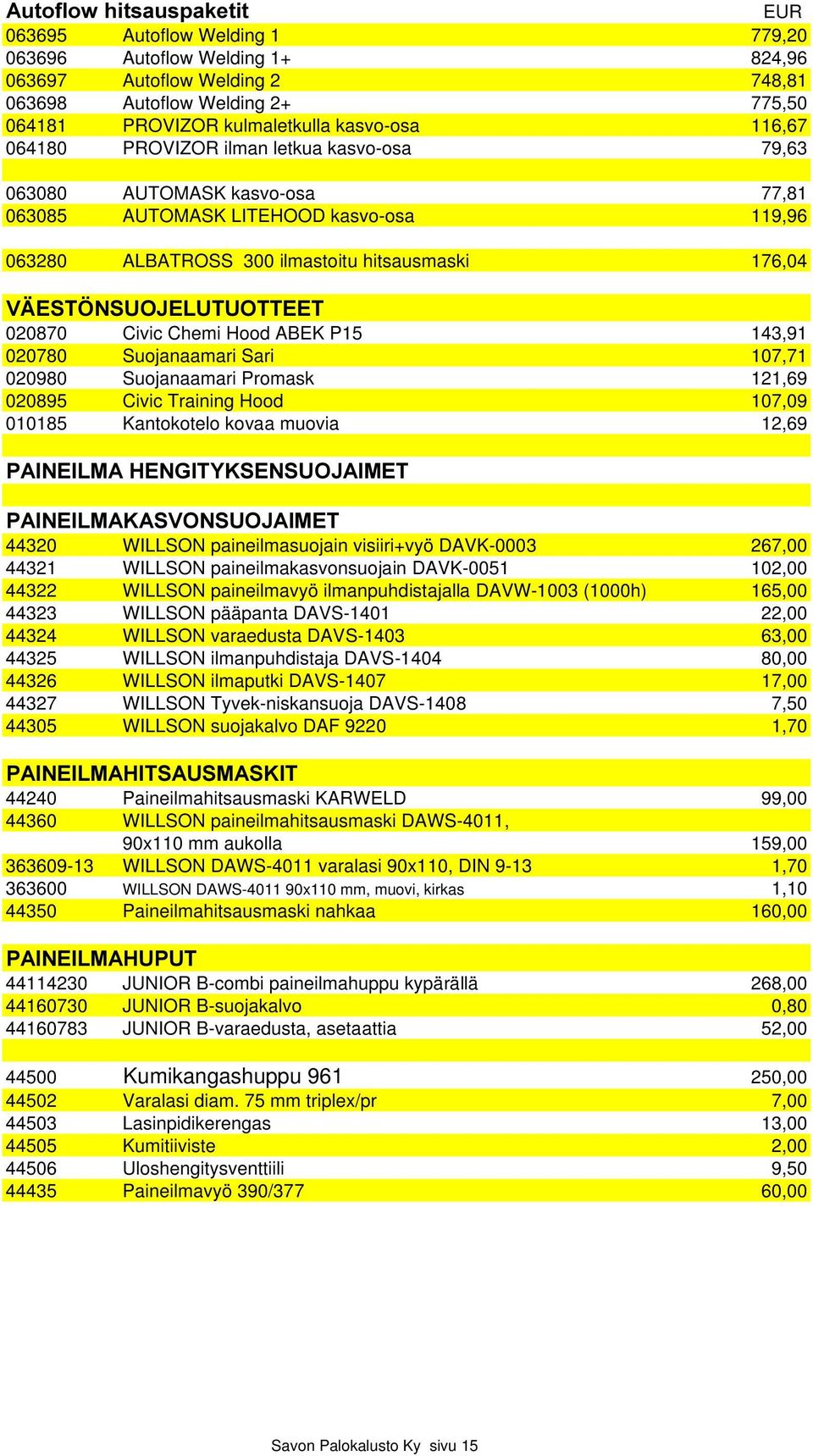 9b(67g1682-(/878277((7 020870 Civic Chemi Hood ABEK P15 143,91 020780 Suojanaamari Sari 107,71 020980 Suojanaamari Promask 121,69 020895 Civic Training Hood 107,09 010185 Kantokotelo kovaa muovia