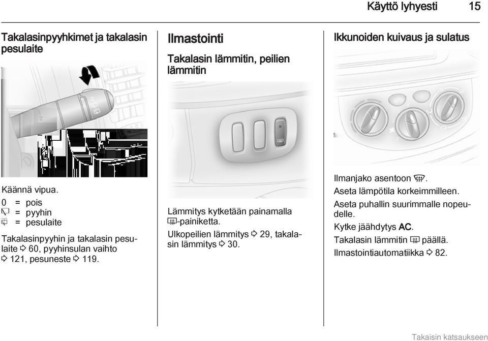 0 = pois e = pyyhin f = pesulaite Takalasinpyyhin ja takalasin pesulaite 3 60, pyyhinsulan vaihto 3 121, pesuneste 3 119.