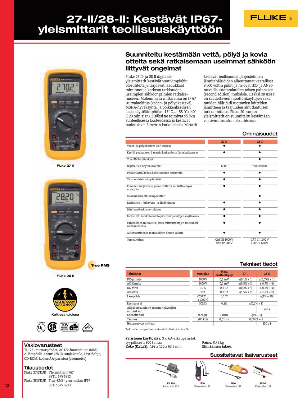 Molemmissa mittareissa on IP 67 -turvaluokitus (veden- ja pölynkestävä), MSHA-hyväksyntä, ja poikkeuksellisen laaja käyttölämpötila: -15 C...+ 55 C (-40 C 20 min ajan).