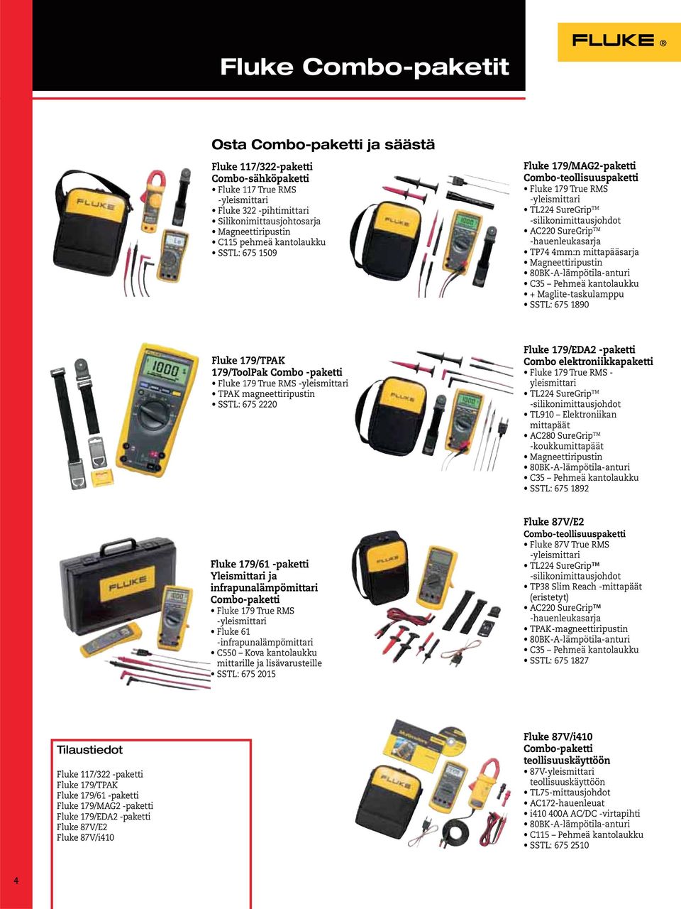 4mm:n mittapääsarja Magneettiripustin 80BK-A-lämpötila-anturi C35 Pehmeä kantolaukku + Maglite-taskulamppu SSTL: 675 1890 Fluke 179/TPAK 179/ToolPak Combo -paketti Fluke 179 True RMS -yleismittari