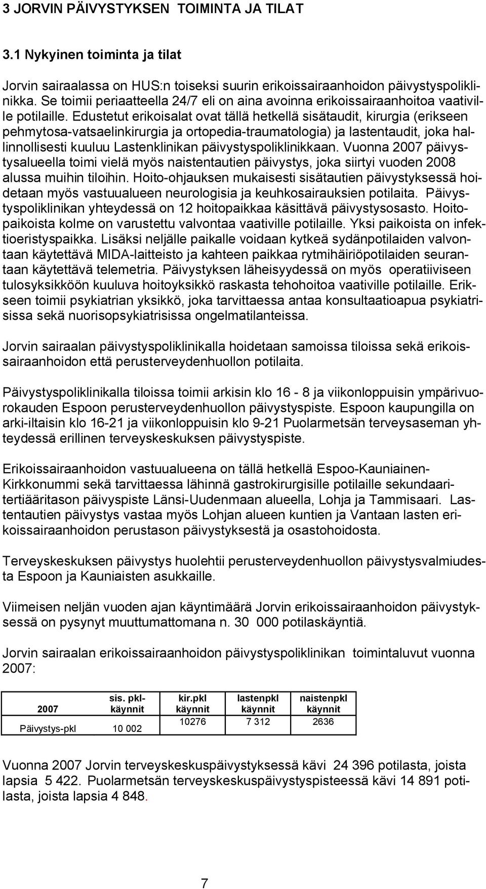 Edustetut erikoisalat ovat tällä hetkellä sisätaudit, kirurgia (erikseen pehmytosa vatsaelinkirurgia ja ortopedia traumatologia) ja lastentaudit, joka hallinnollisesti kuuluu Lastenklinikan