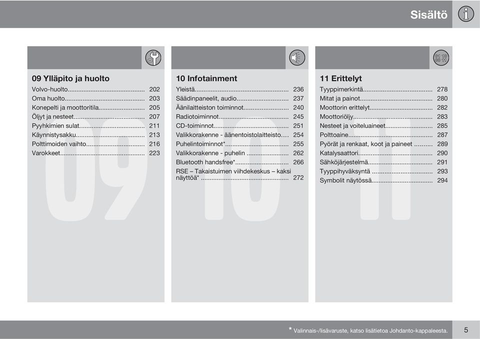 .. 251 Valikkorakenne - äänentoistolaitteisto... 254 Puhelintoiminnot*... 255 Valikkorakenne - puhelin... 262 Bluetooth handsfree*... 266 RSE Takaistuimen viihdekeskus kaksi näyttöä*.