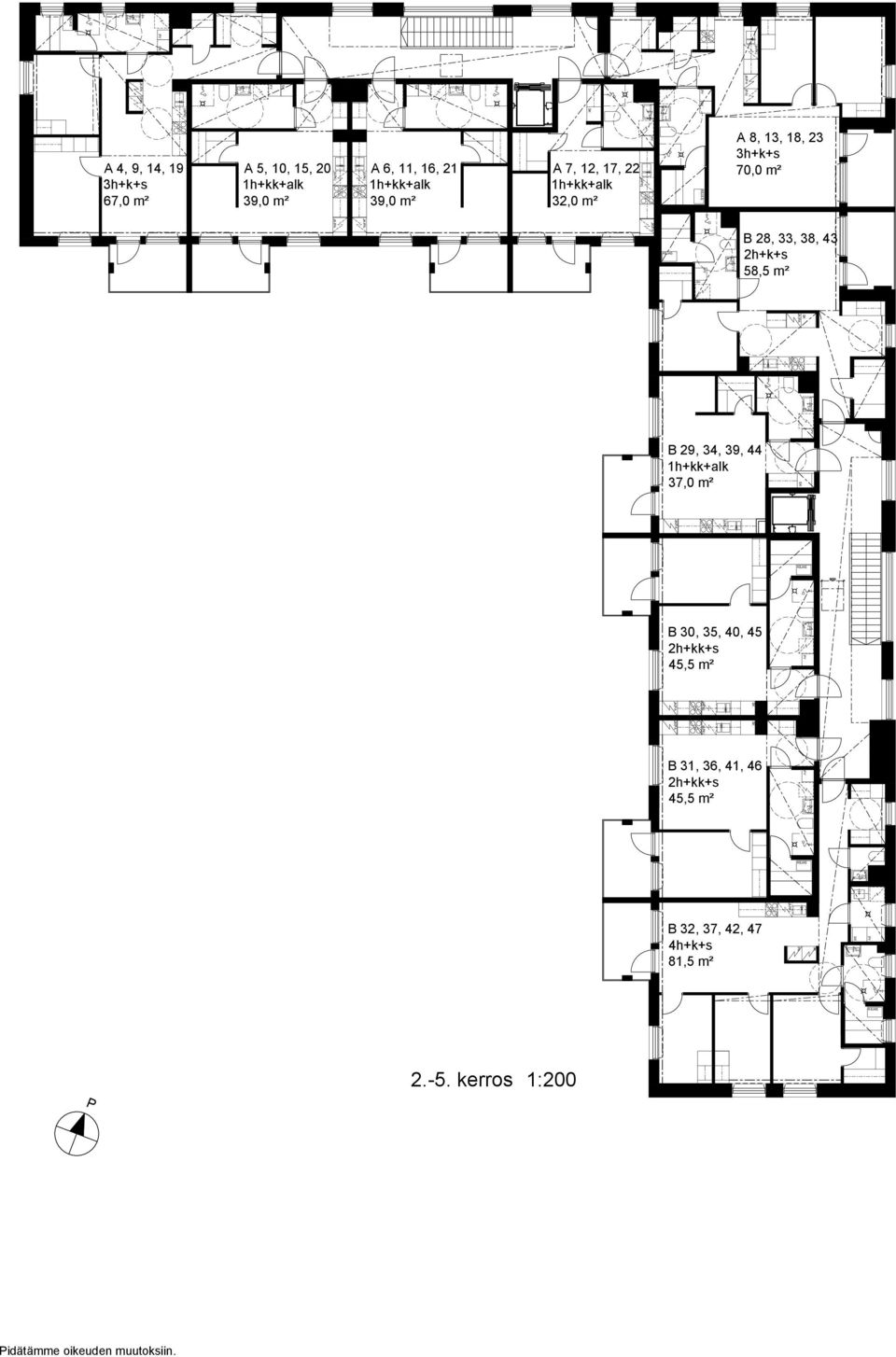 33, 38, 43 2h+k+s 58,5 m² B 29, 34, 39, 44 1h+kk+alk 37,0 m² B 30, 35, 40, 45 2h+kk+s 45,5