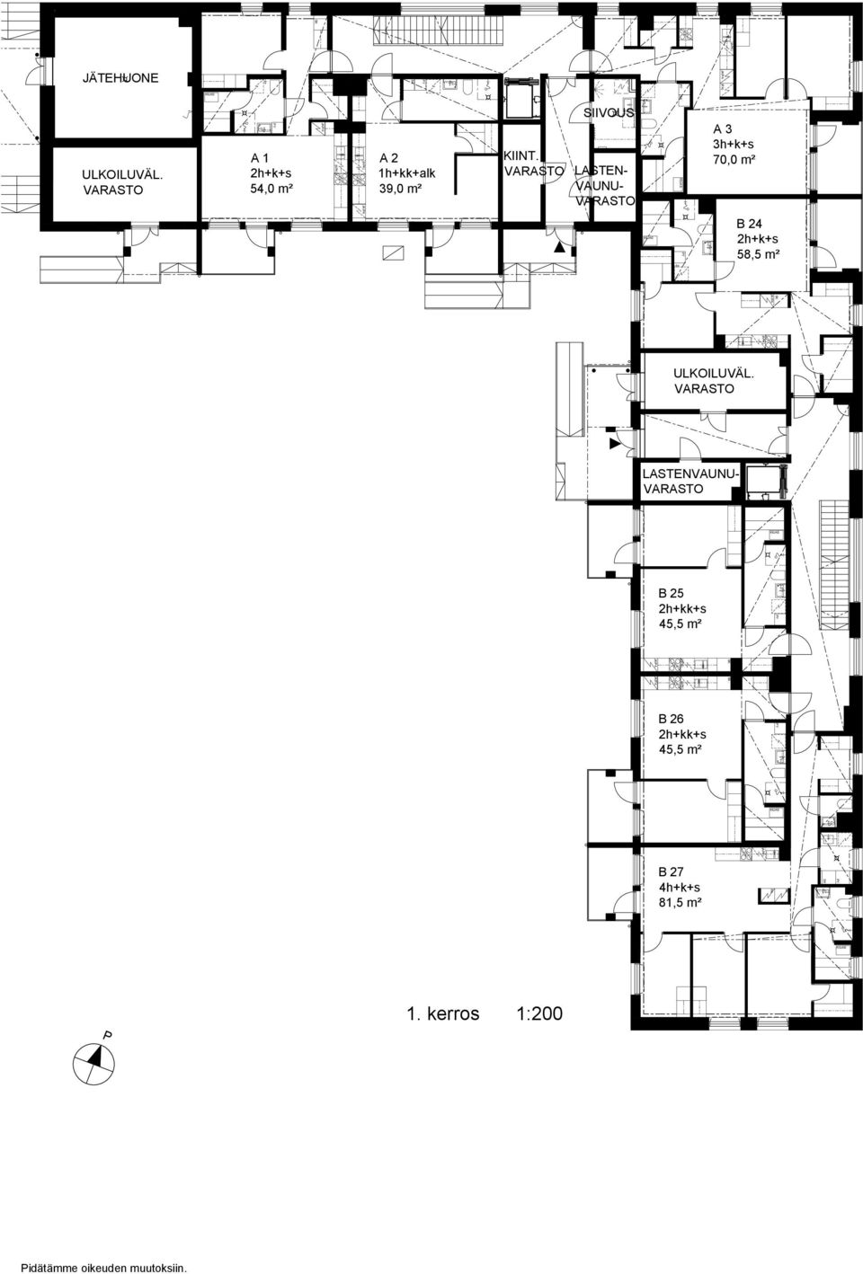 VARASTO SIIVOUS LASTEN- VAUNU- VARASTO A 3 3h+k+s 70,0 m² B 24 2h+k+s