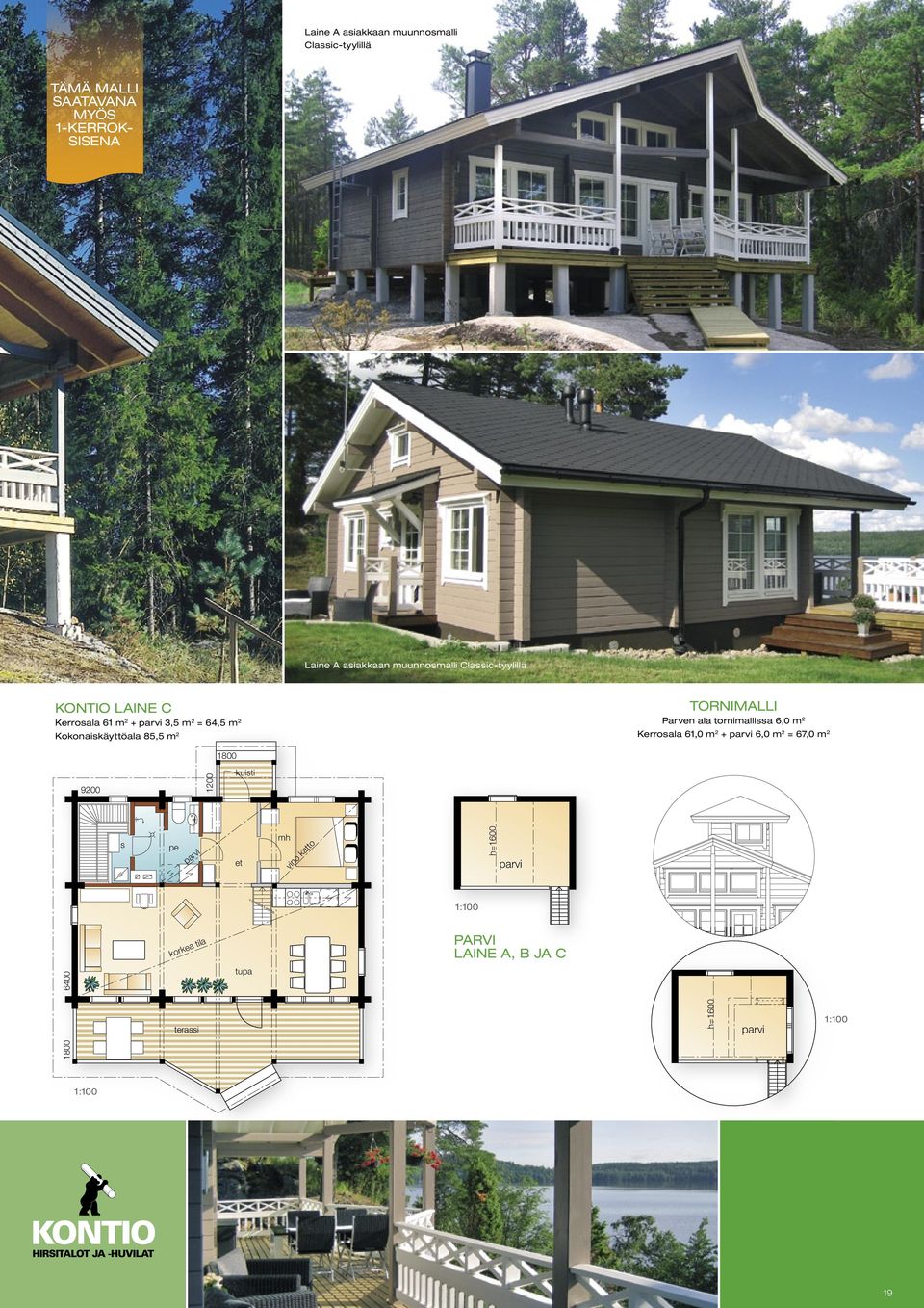 64,5 m 2 Kokonaikäyttöala 85,5 m 2 TORNIMALLI Parven ala tornimallia 6,0 m 2 Kerroala