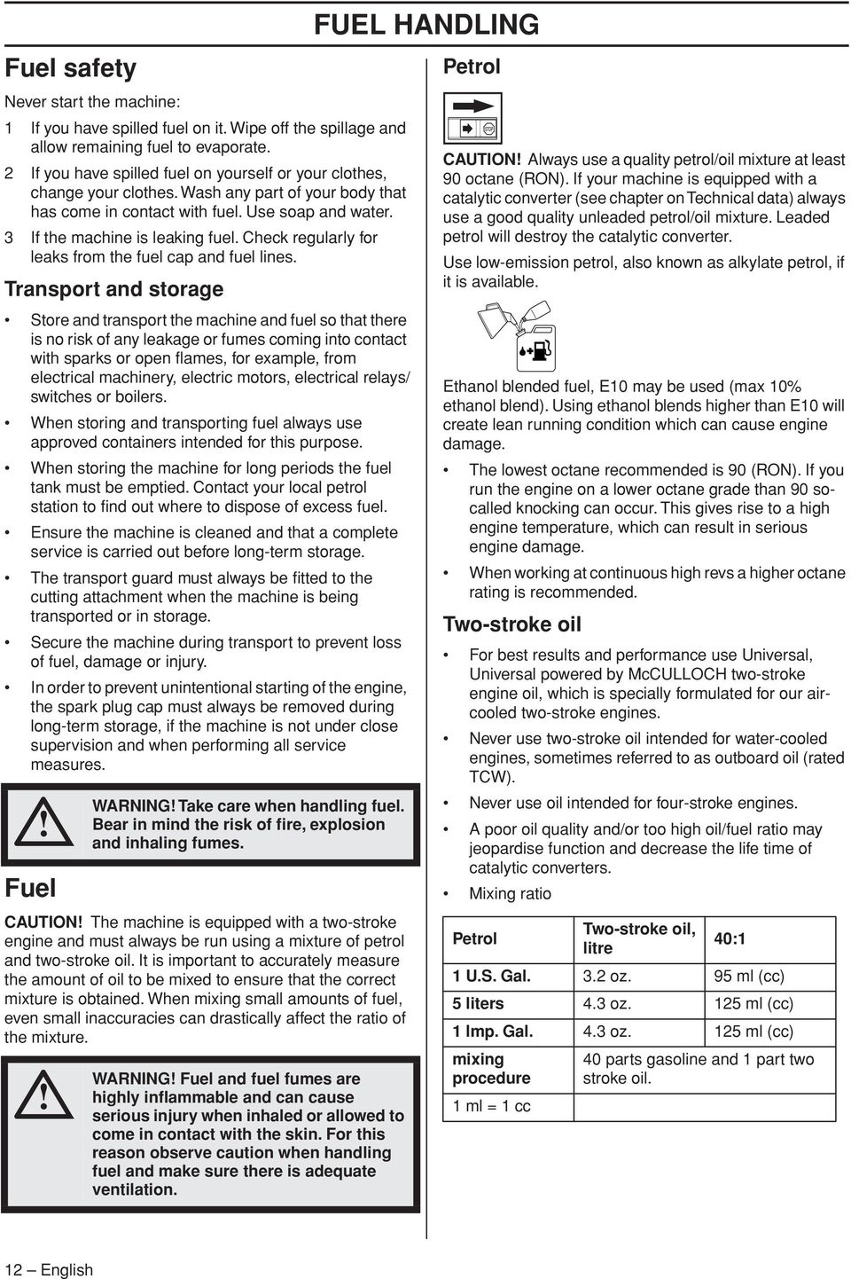 Check regularly for leaks from the fuel cap and fuel lines.