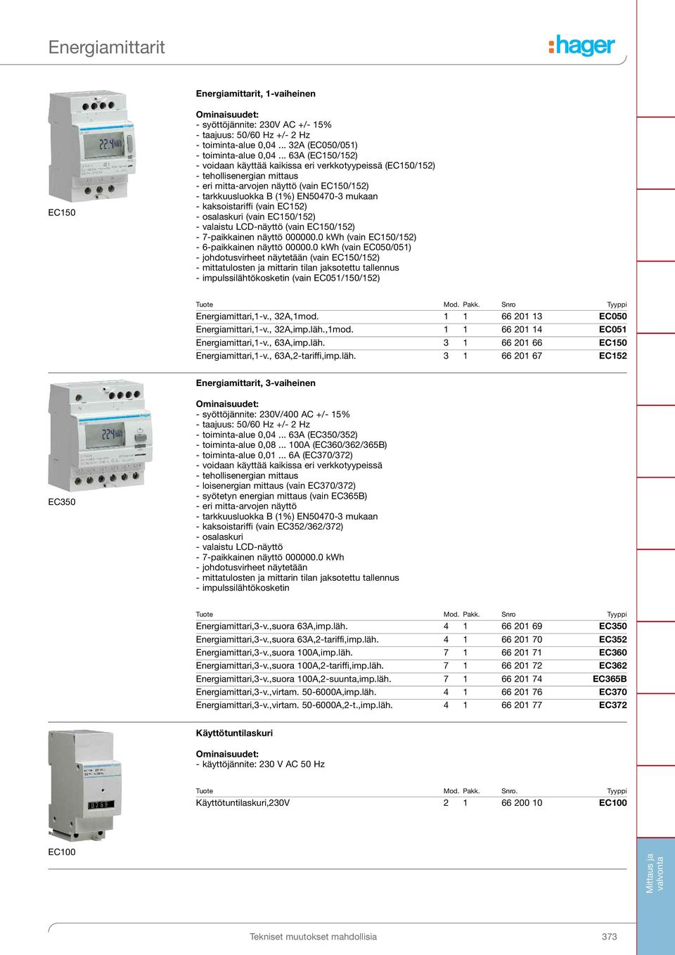 kaksoistariffi (vain EC152) - osalaskuri (vain EC150/152) - valaistu LCD-näyttö (vain EC150/152) - 7-paikkainen näyttö 000000.0 kwh (vain EC150/152) - 6-paikkainen näyttö 00000.