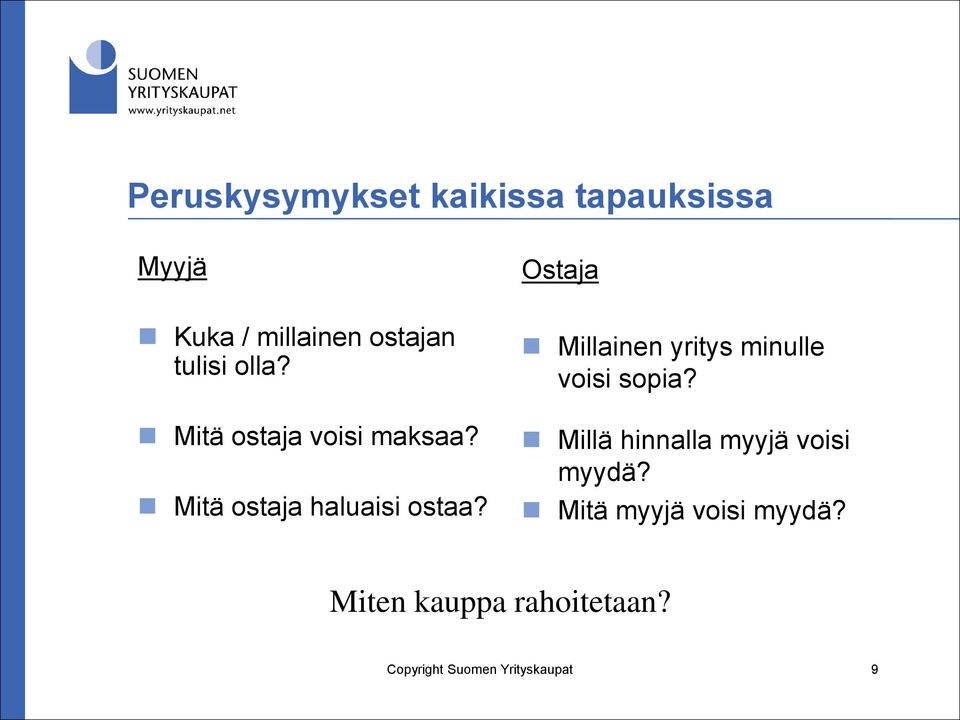 Ostaja Millainen yritys minulle voisi sopia?