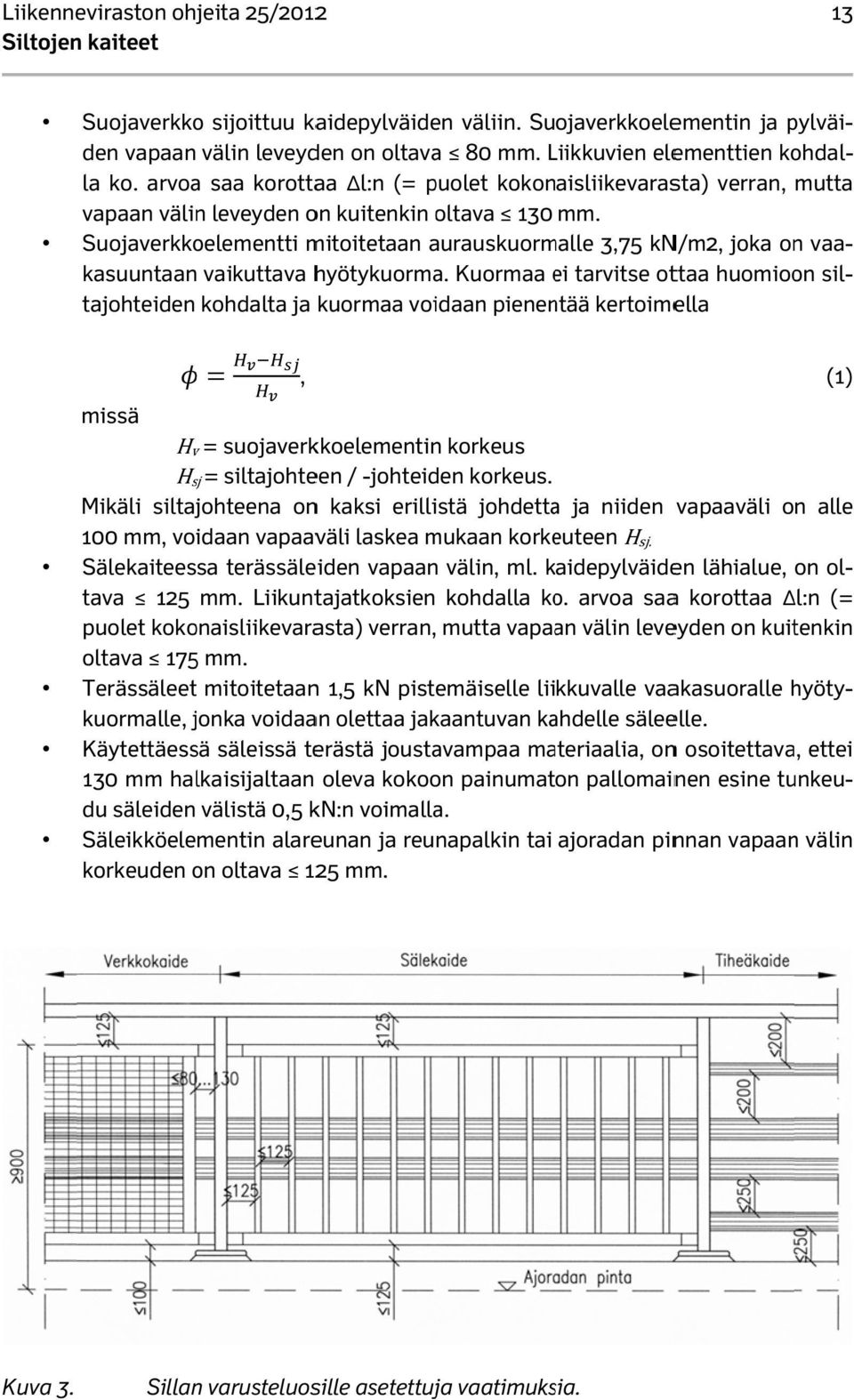 Suojaverkkoelementti mitoitetaan aurauskuorm malle 3,75 kn/m2, joka on vaa- sil- kasuuntaan vaikuttava hyötykuorma.