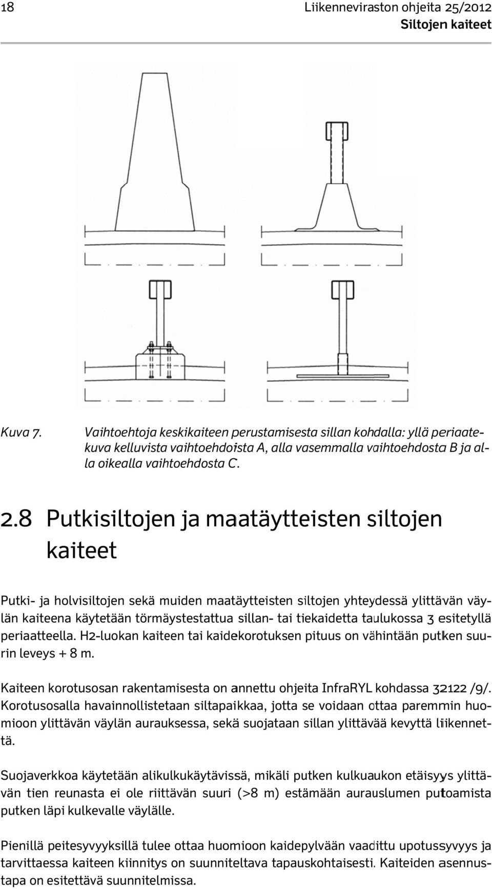 8 Putkisiltojen ja maatäytteisten siltojen s kaiteet Putki- ja holvisiltojen sekä muiden maatäytteisten siltojen yhteydessä ylittävän väy- periaatteella.