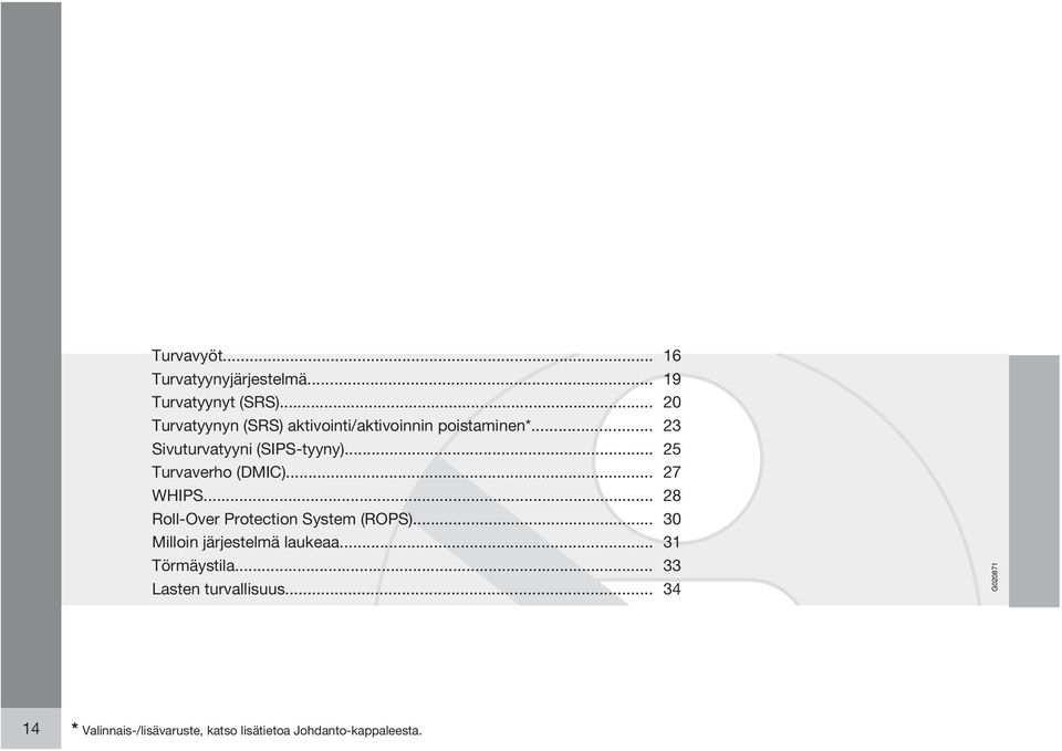 .. 25 Turvaverho (DMIC)... 27 WHIPS... 28 Roll-Over Protection System (ROPS).