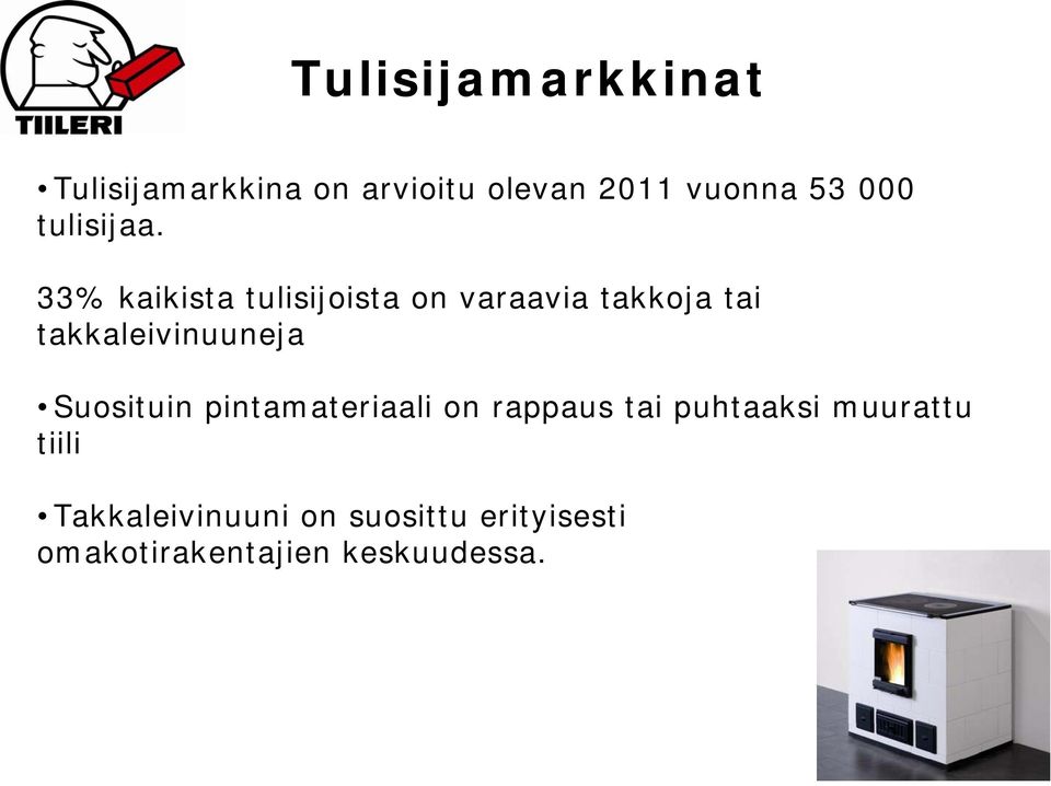 33% kaikista tulisijoista on varaavia takkoja tai takkaleivinuuneja