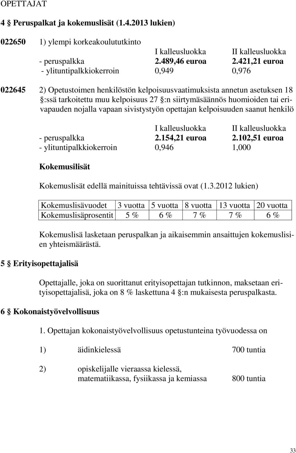 erivapauden nojalla vapaan sivistystyön opettajan kelpoisuuden saanut henkilö I - peruspalkka 2.154,21 euroa 2.