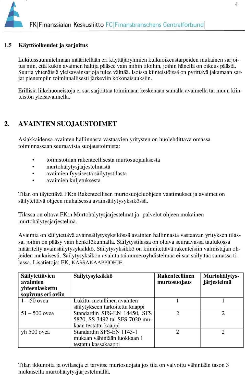 Erillisiä liikehuoneistoja ei saa sarjoittaa toimimaan keskenään samalla avaimella tai muun kiinteistön yleisavaimella. 2.