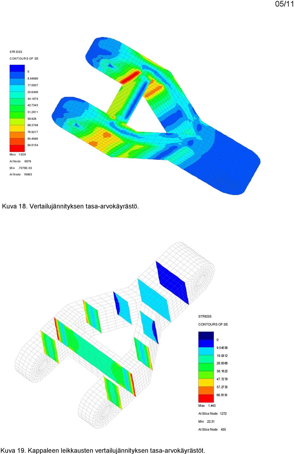 Vertailujännityksen tasa-arvokäyrästö. STRESS CONTOURS OF SE 0 9.54559 19. 0912 28. 6368 38. 1823 47.