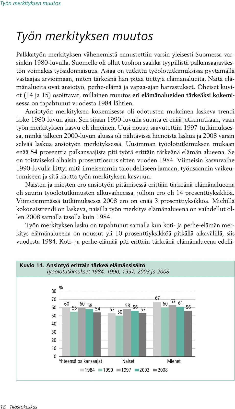 Asiaa on tutkittu työolotutkimuksissa pyytämällä vastaajaa arvioimaan, miten tärkeänä hän pitää tiettyjä elämänalueita. Näitä elämänalueita ovat ansiotyö, perhe-elämä ja vapaa-ajan harrastukset.