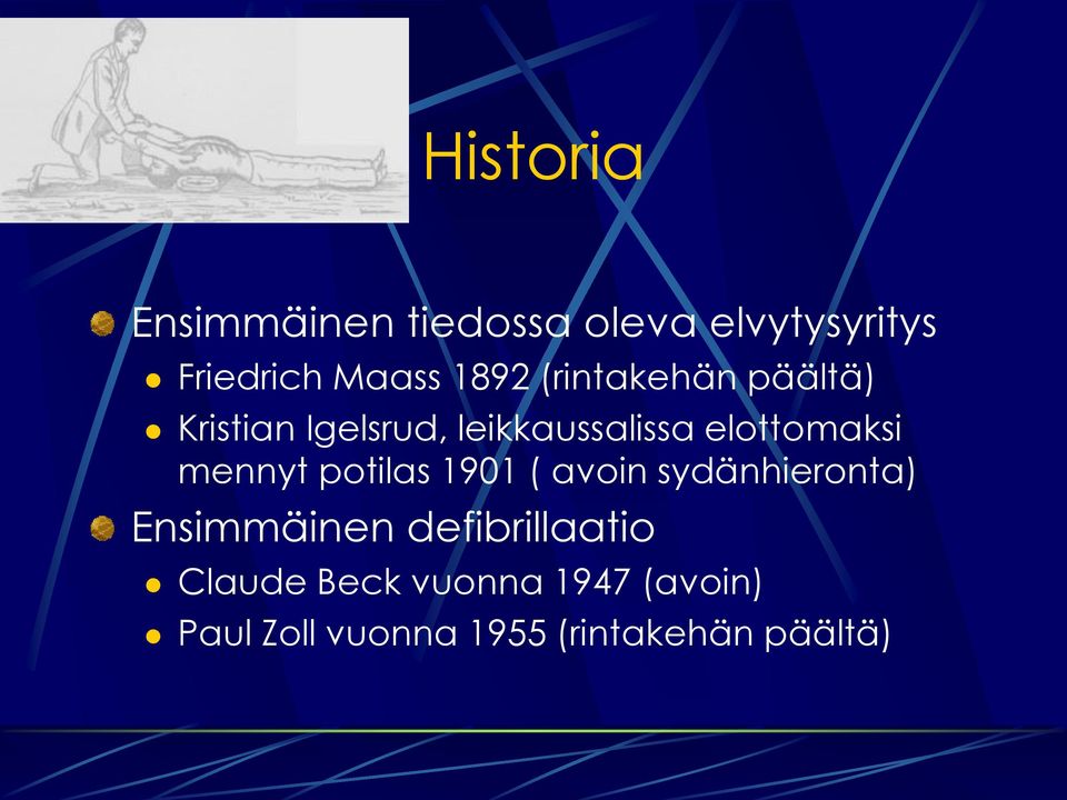 mennyt potilas 1901 ( avoin sydänhieronta) Ensimmäinen defibrillaatio