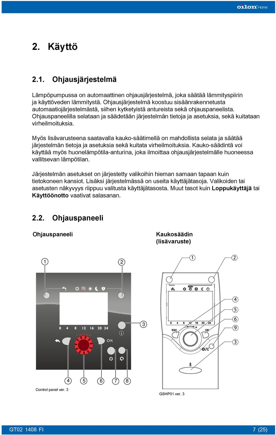 Ohjauspaneelilla selataan ja säädetään järjestelmän tietoja ja asetuksia, sekä kuitataan virheilmoituksia.