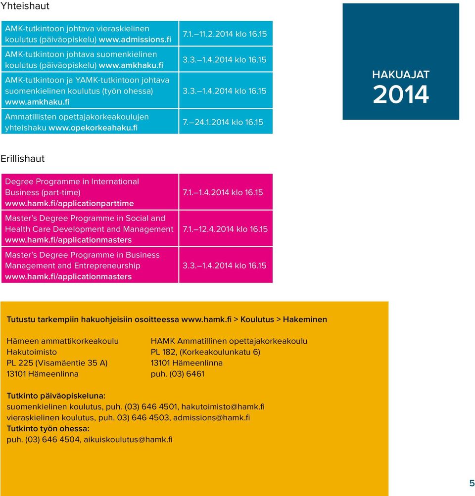 24.1.2014 klo 16.15 HAKUAJAT 2014 Erillishaut Degree Programme in International Business (part-time) www.hamk.